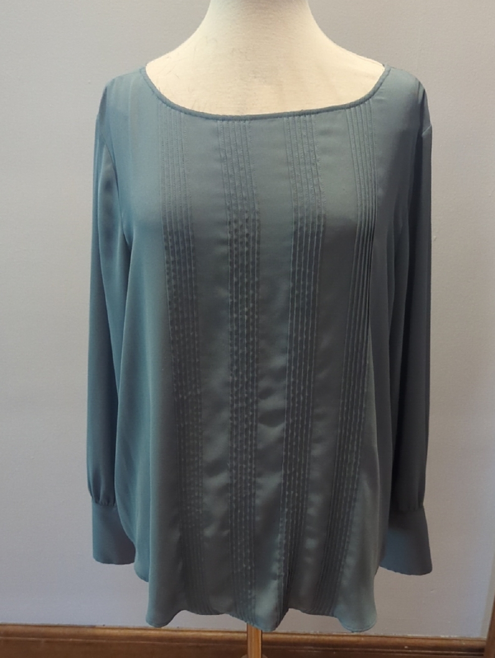 Ann Taylor Long Sleeve Pintuck Blouse - Slate Blue
